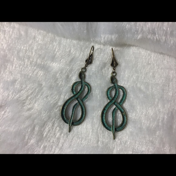 SOLD!! Verdigris Infinity Snake Earrings - Picture 13 of 15